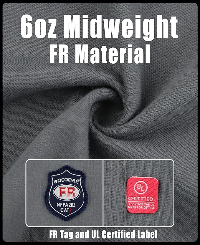 BOCOMAL FR Hooded T Shirts Chest Pocket Fire Resistant Summer Hoodie NFPA2112 CAT2 Flame Retardant FRC Welding Work Shirt