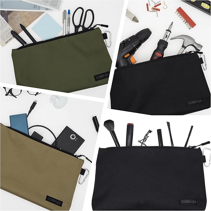 COREFLEX Premium Tool Pouch Zipper Bag, Small Tool Bag, Multipurpose Storage pouch, Heavy duty Flat Bottom Tool bag with YKK Zipper (6 pack Large 12inch)