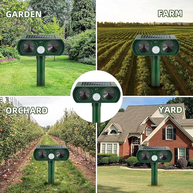 2026 Solar Ultrasonic Animal Repeller Outdoor Cat Deer Repellent Devices with Motion Sensor Waterproof Squirrel Racoon Fortress Pro Animal Deterrent Devices for Rabbit Skunk Repellent for Yard