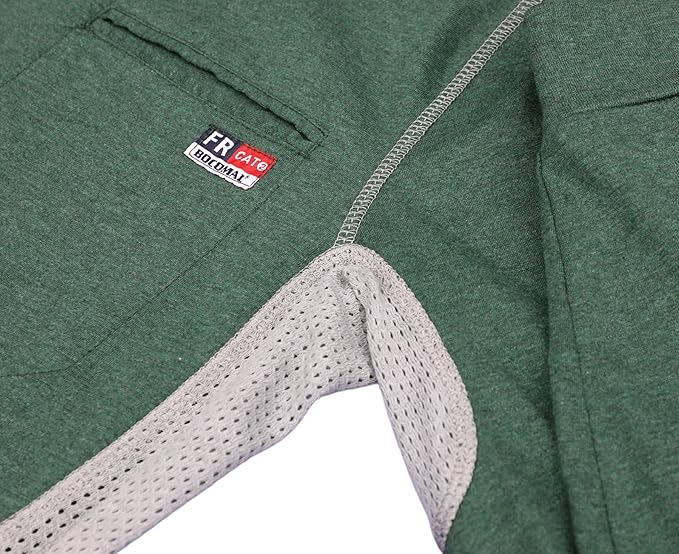 BOCOMAL FR Shirts for Summer Breathable Vented Design 6oz Heather Jersey Flame Resistant Long Sleeve Crew T Shirt