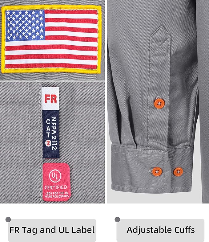 BOCOMAL FR Shirts for Men Flame Resistant Light Weight NFPA2112 Fire Retardant Welding Shirt Water & Oil Repellent Finish