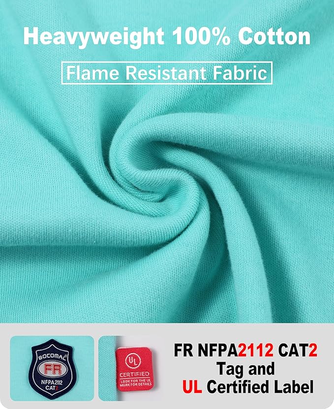 BOCOMAL FR Shirts Crewneck 7oz Midweight Flame Resistant Clothing NFPA2112 CAT2 Men's Fire Retardant Work Shirt