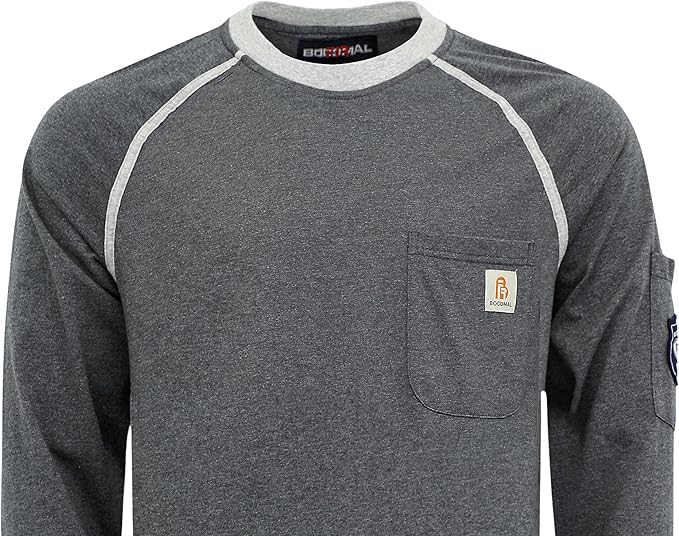 BOCOMAL FR Shirts for Men Crew Neck Long Sleeve 5.5oz Light Weight Flame Resistant/Fire Retardant Clothing Shirt