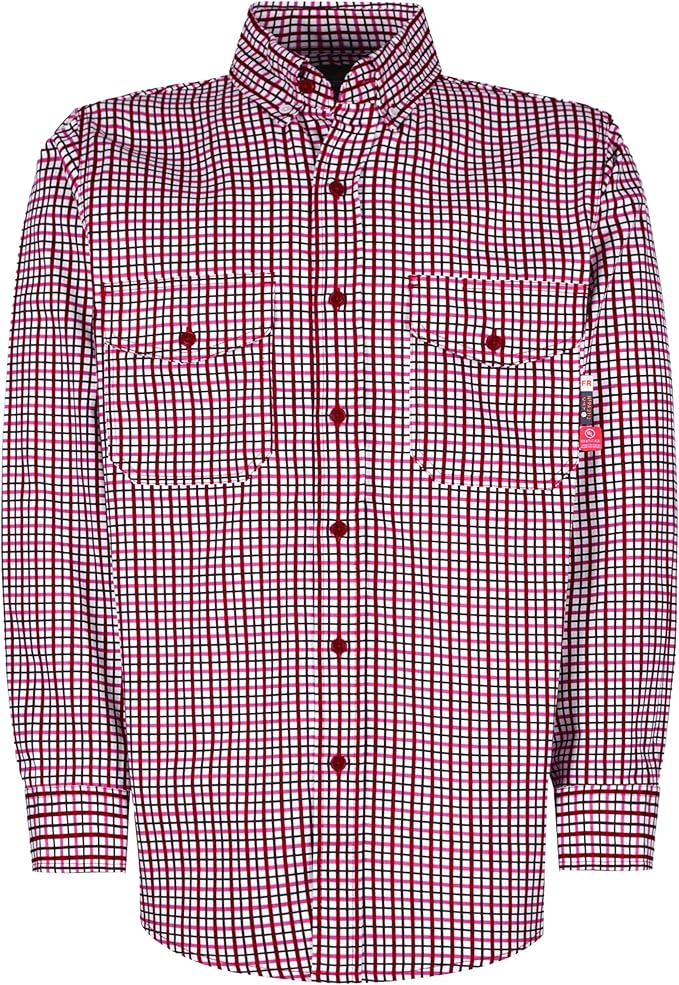 KONRECO FR Shirts for Men 100% Cotton 6.5oz Fire Resistant Lightweight Men's Plaid Work Shirts