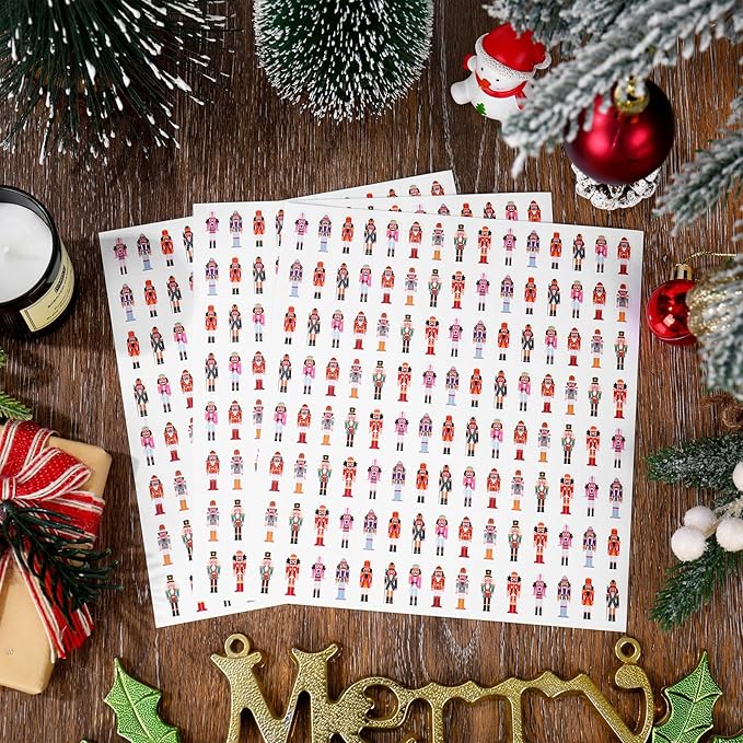 JarThenaAMCS 2400 Pcs Christmas Mini Sticker Paper Decal Xmas Nutcracker Self-Adhesive Sticker for Envelope Scrapbook Gift DIY Supplies, 0.5 in