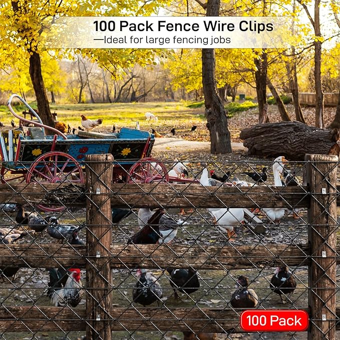 100 Pack Stainless Steel Wire Fence Clips with Screws, Heavy Duty Fence Wire Clamps for 12-16 Gauge Welded Wire, Rust-Resistant Fencing Mounting Fasteners for Wood or Metal Posts, Cable Clamps