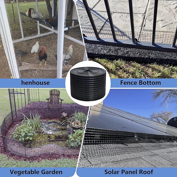 8in X 100ft Critter Guard for Solar Panels, 1/2inch PVC Coated Solar Panel Guard, Critter Guard Roll Kit for Solar Panel Wire Mesh, Black Pigeon Barrier with 120pcs Fasteners, Cutting Scissor, Gloves