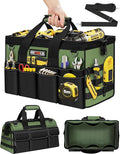 16-Inch Heavy Duty Tool Bag, 19-Pockets Tool Box Organizer, Portable Toolbag W/Soft Handle for Organized Storage, Mechanic Gifts for Men Dad Husband Fathers Day, Wide Mouth Electrician Toolbox, Green