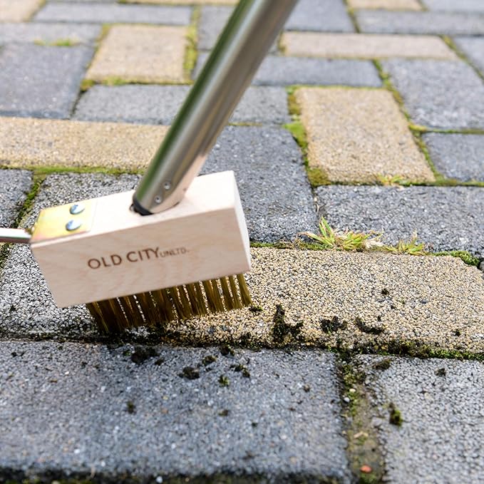 Moss Remover Deck Crevice Cleaning Tool- 2 Paver Brushes Tool for Weeding Between Pavers, Wire Brush with Weed Hook, Deck Cleaner, Crack Weeder, Patio Weed Remover Tool, Garden Weeding Tool (2)