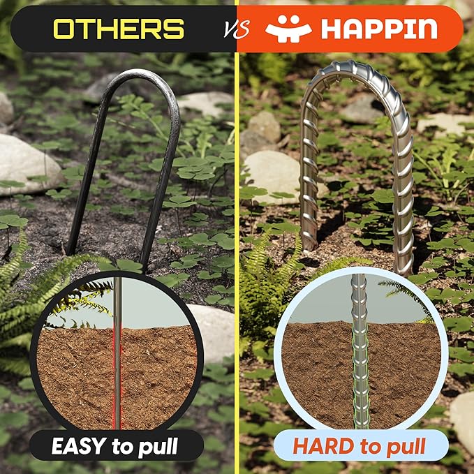 Happin® Trampoline Stakes, Trampoline Accessories, Ground Stakes Heavy Duty, Ground Anchors Screw in, Rebar Stakes, Tent Anchors, Yard Spikes, Galvanized Steel (4 Pack, Silver)