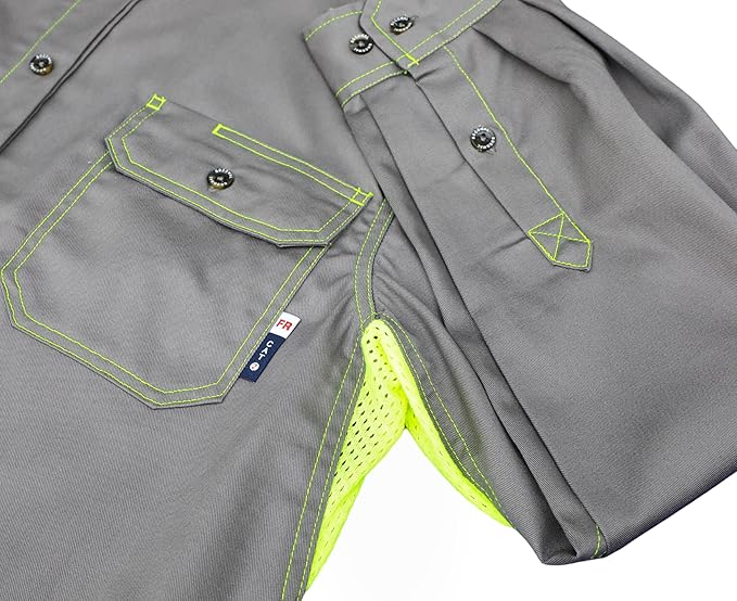 BOCOMAL FR Shirt for Summer Lightweight Vented Mesh Back and Underarm Breathable Flame Resistant Welding Button Down Shirts