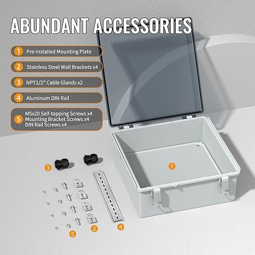 Joinfworld Outdoor Waterproof Electrical Box 13x13x5 Nema Box Weatherproof Plastic Electrical Box Outdoor WiFi Enclosure for Electrical Connection WiFi Router