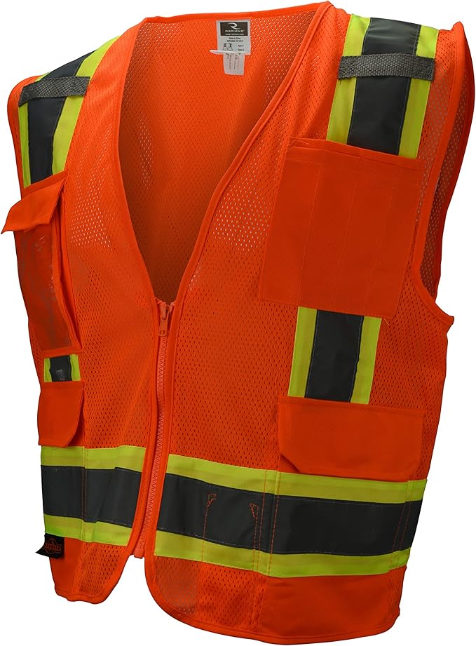 Radians SV6 Two Tone Class 2 Surveyor Polyester All Mesh Vests with Contrasting Trim, Orange, Large (SV6-2ZOM-L)
