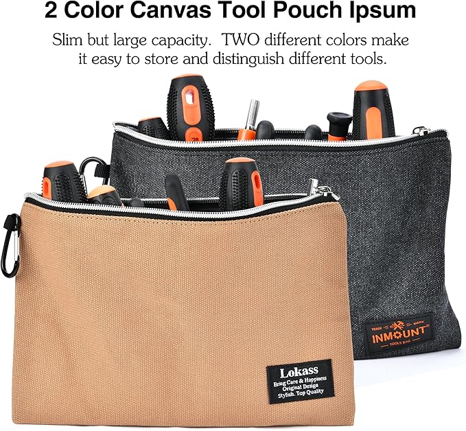 Tool Bag Backpack with 2 Canvas Tool Pouch Tool Kit, 75 Pockets & Loops Heavy Duty Tools Organizer/HVAC Tool Carrier for Eelectrician/Construction Work with Molded Base and Combination Lock, Brown