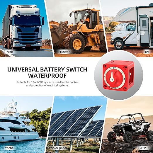 Battery Disconnect Switch 12V-48V 300A Heavy Duty 4-Position Battery Switch Selector, Waterproof Ignition Protected Marine Battery Kill Switch for Car, Boat, RV, Truck, ATV
