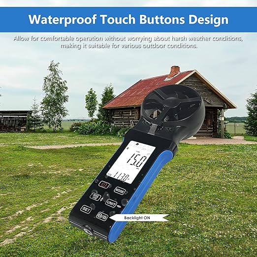 HoldPeak CFM Meter HVAC Anemometer with 270º Rotatable Detector, Handheld Wind Speed Meter Gauge with Touch Button, Waterproof Rechargeable Air Flow Velocity Measuring Device for HVAC Outdoor Sailing