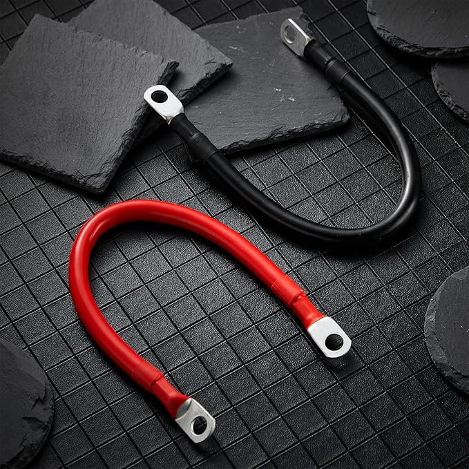 Hoteam 6 Pcs Battery Cable Copper Battery Inverter Cables with Terminals 3/8 Inch Lugs Red and Black Both Ends Power Inverter Wire for Solar Motorcycle Automotive RV Car Boat Marine(2awg,1ft)
