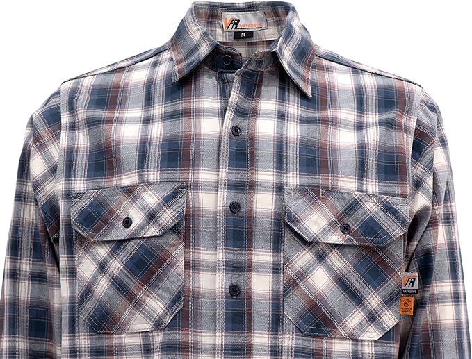 VATRENUS FR Shirts for Men 6.5oz Button Down Flame Resistant 100% Cotton Men's Pre-Washed Fire Retardant Work Shirt