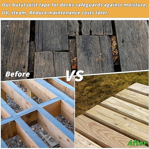 Butyl Joist Tape for decking, 4 Inch x 50 Feet Weatherproof Butyl Sealant Deck Tape Joist-Beam Deck Joist Tape Bulk for Wood Joists Decks Beams Roof