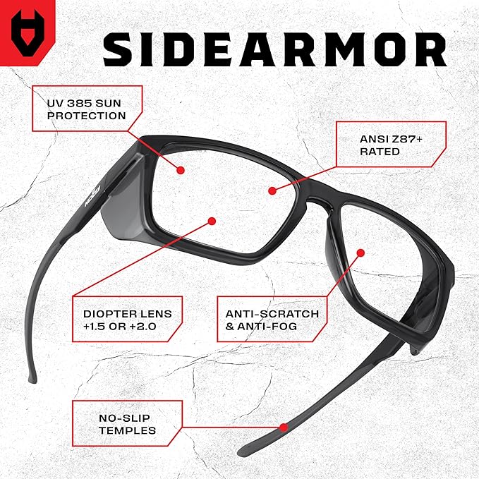 NoCry ANSI Z87.1 Safety Glasses with Readers 1.5 with Anti Fog & Anti Scratch Coating — Full Lens Safety Reading Glasses for Men & Women — Protective Eyewear with Side Shields and 100% UV Protection