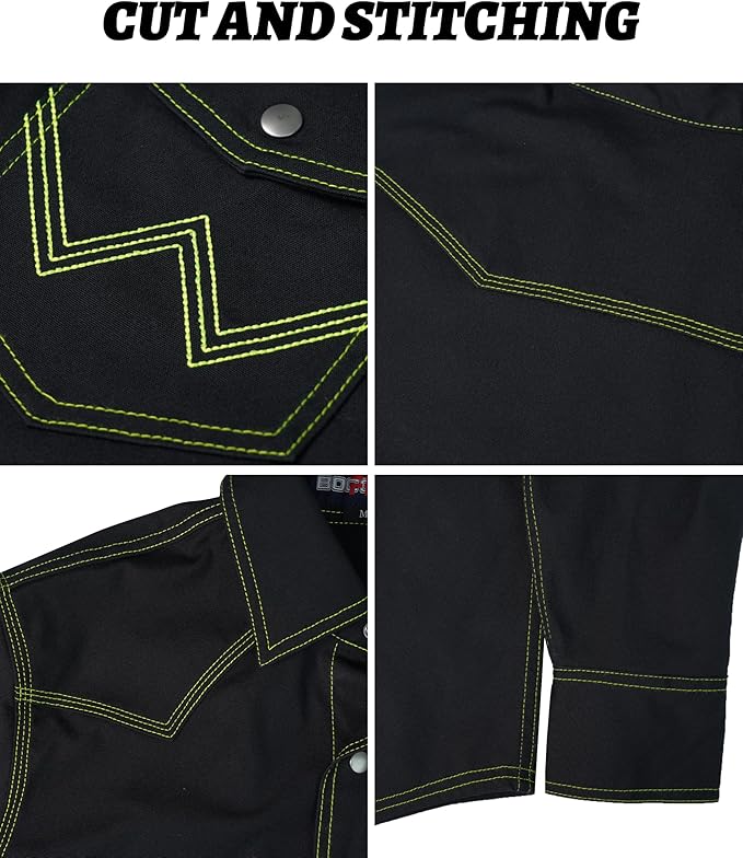 BOCOMAL FR Welding Shirts Heavyweight Stretch Canvas Snaps Down Reinforced Stitching Western Style Fire Resistant Jackets