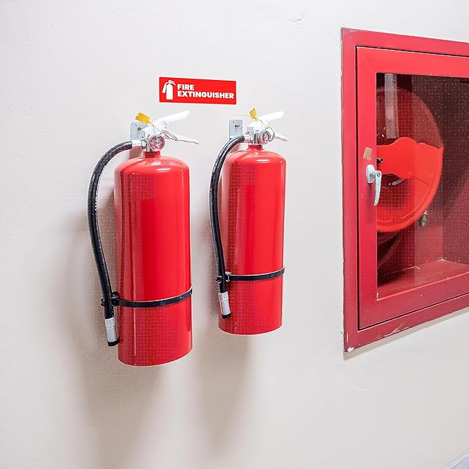 Fire Extinguisher Sticker for Business - Office, Commercial, Landlord (Short Term Rental) - High Visibility Fire Extinguisher Sign for Safety and Compliance. Size 6" x 2", 4 Labels