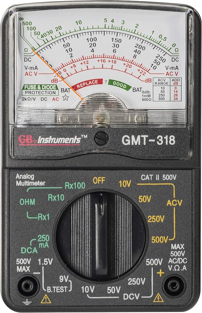 Gardner Bender GMT-318 Analog Multimeter, 6 Function, 14 Range, AC / DC Volt, 500V