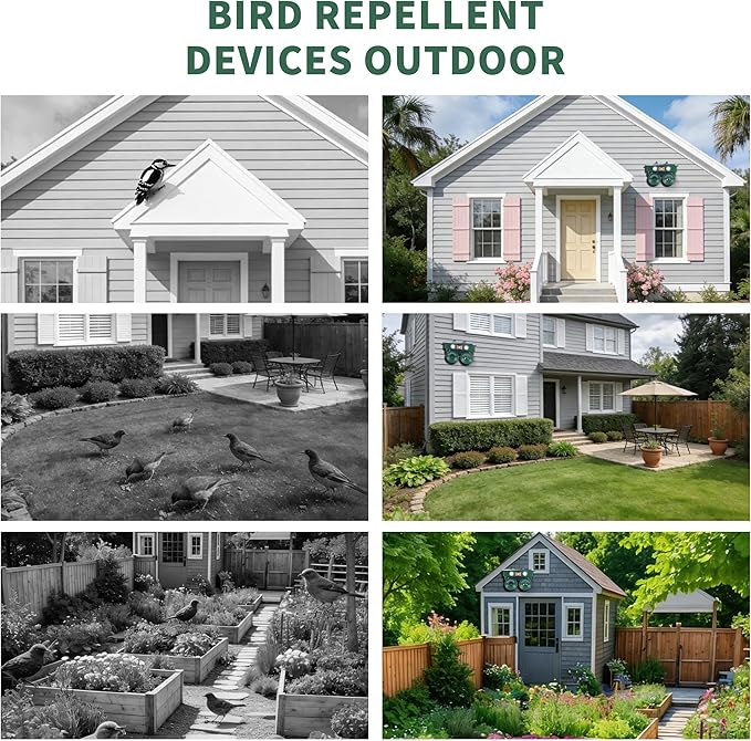 Ultrasonic Bird Repeller Solar Powered Bird Deterrents Bird Repellent Devices Outdoor with IP65 Waterproof Pigeon Woodpecker Goose Deterrent for House Pigeon Repellent for Balconies Patio Garden Farm