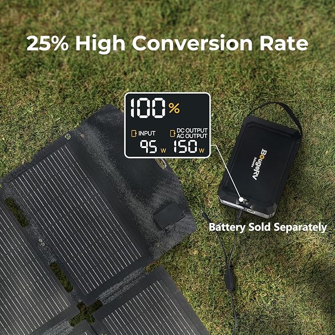 BougeRV 100W Fiberglass Portable Solar Panel, Foldable Solar Cell Solar Charger with USB Outputs for Phones, Compatible with BougeRV 277Wh/173Wh Power Station, for Camping, Hiking (Non-Battery)