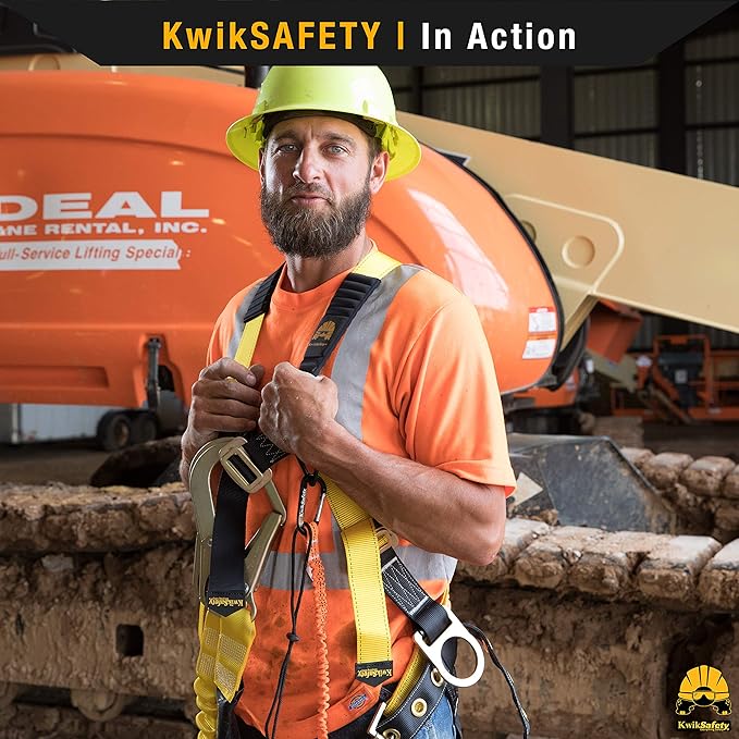 KwikSafety - Charlotte, NC - SUPERCELL Safety Harness [PREMIUM SHOULDER PADDING] ANSI OSHA Full Body Fall Protection Work Equipment | Construction Tower Climbing Roofing