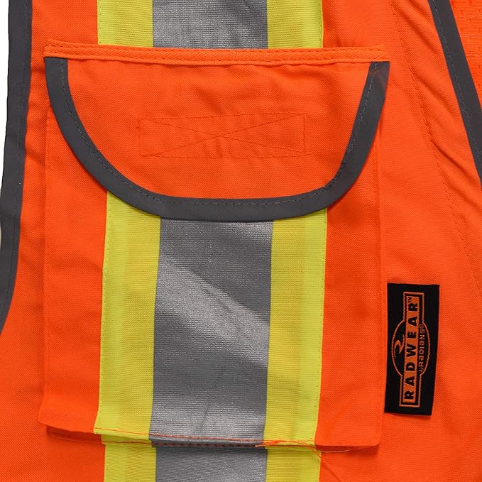 Radians SV55 Class 2 Heavy Woven Two Tone Engineer Vest with Padded Neck to Support Extra Weight in Cargo Pockets, Orange, 2X-Large