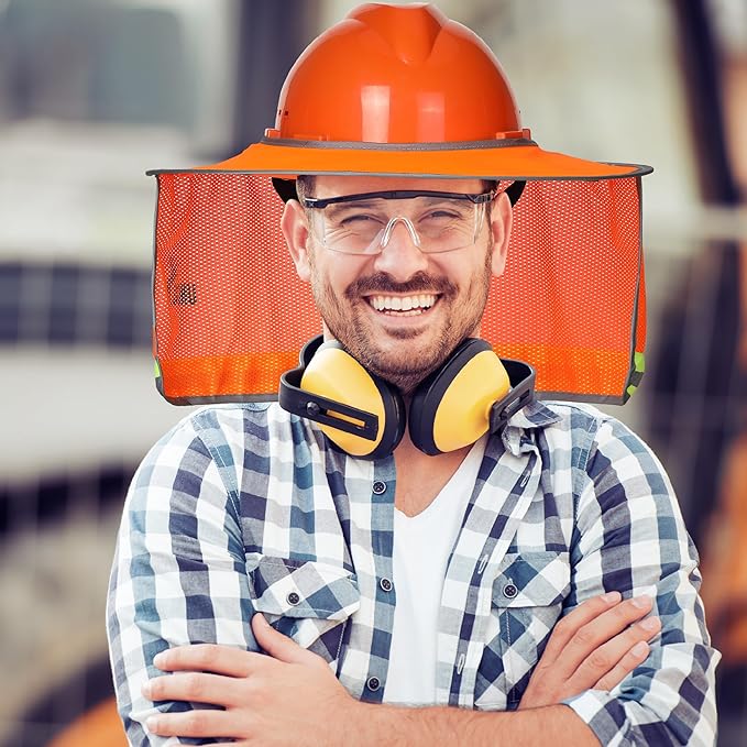 UNCO- Hard Hat Sun Shield, 2 Pack, Orange and Green, Full & Standard Brim Mesh Sunshade High Visibility Reflective, Hard Hat Accessories