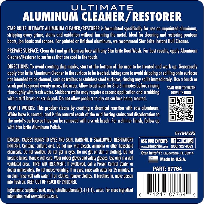 STAR BRITE Ultimate Aluminum Cleaner & Restorer - Aluminum Boat Cleaner - Perfect for Pontoon Boats, Jon Boats & Canoes (NO SPRAYER) - 64 OZ (087762)