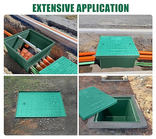 33.5x33.5x31.5in Underground Splice Boxes W/FRP Inspection Cover Large Enclosure Precast Polyethylene Distribution Pull Box Access Electrical Junction Boxes Drillable Tapered Wiring Chamber