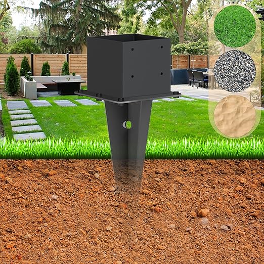 1 Pcs 6"x6" Fence Post Anchor,(Internal 5.6"x5.6"),Metal Fence Post Anchor Ground Spike 22" with Black Powder-Coated,Fence Stakes Post Base for Deck,Fence,Porch,Railing,Mailbox.