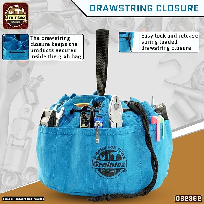 Graintex 18 Pockets Grab Bag Rip-stop Canvas Drawstring Closure, Small Part Organizer Pouch, Small Tools, Screws, Parts, Parachute Tool Bag for Efficient Storage - Royal Blue