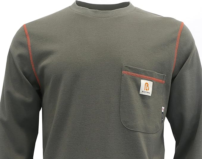 BOCOMAL FR Shirts for Men Lightweight Crew Long Sleeve Flame Resistant/Fire Retardant Shirt…