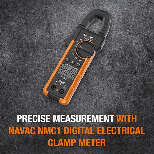 NAVAC NMC1 Digital Clamp Meter - HVAC Multimeter Clamp - Backlit Display - Adjustable Large Jaw - High Precision Chip - Compact Design