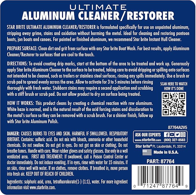 STAR BRITE 87764 Ultimate Aluminum Cleaner & Restorer - Safely Clean Pontoon Boats, Jon Boats & Canoes, 64 oz.