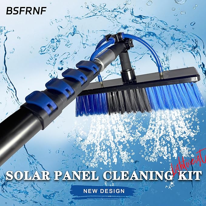 16FT Solar Panel Cleaning Kit with Telescopic Pole & Soap Dispenser, Water Fed Solar Panel Brush for Home/Roof/Caravan, Extendable Window Cleaner Tool for RV, Boat, Deck & Outdoor Use (16FT)