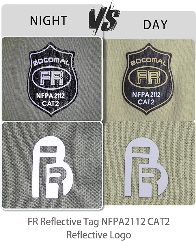 BOCOMAL FR Shirt 7oz Heavyweight Flame Resistant Shirts for Men Fire Retardant Long Sleeve Crew Work Shirts CAT2