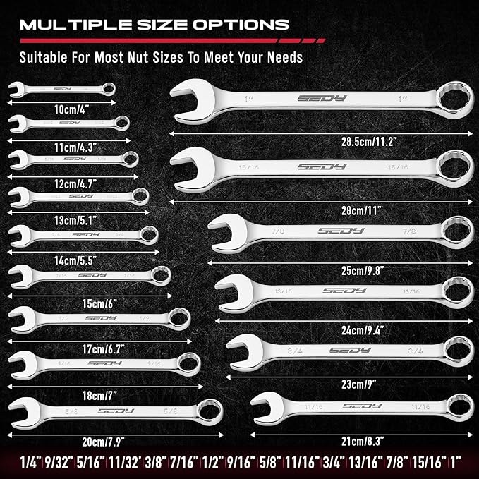 30-Piece Combination Wrench Set - Open End Wrench Set with Organizer Professional 12 Point Wrench Kit Tool for Mechanic Garages Workshops 1/4'' to 1'' & 8-22mm