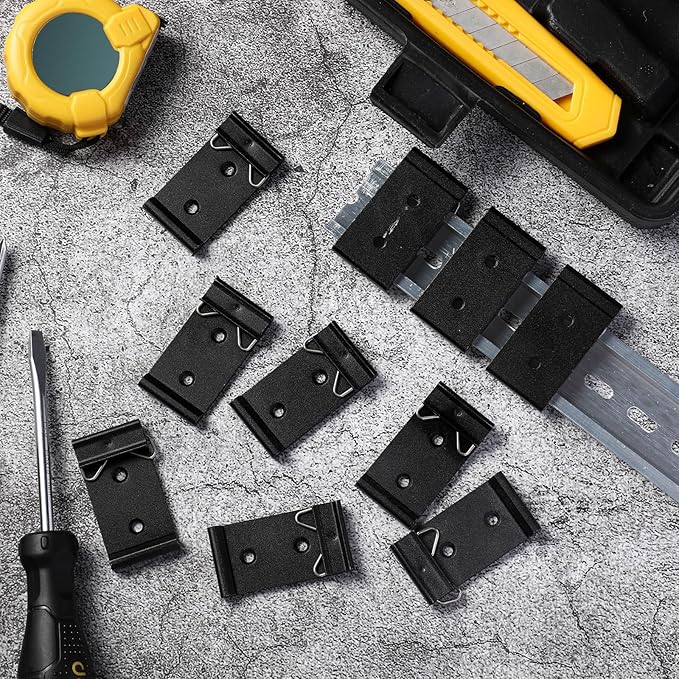 Hicarer 10 Pcs Din Rail Mount Clip 1.02 Inches Width Snap in Universal Mounting Brackets Fixed Clamp, Black Aluminum Alloy Relay Clip for 35mm Din Rail Switches and Injectors