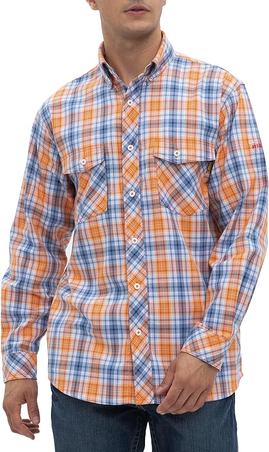 WORKWEYA FR Welding Shirts 7.5oz Cotton Button Down Flame Resistant Shirt for Men