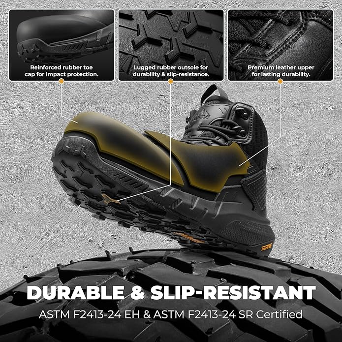 NORTIV 8 Composite Toe Boots for Men – Waterproof Lightweight Non-Slip ASTM F2412-24 & ASTM F2913-24 Safety Work Boots for Warehouse & Construction VaporGuard-Nano