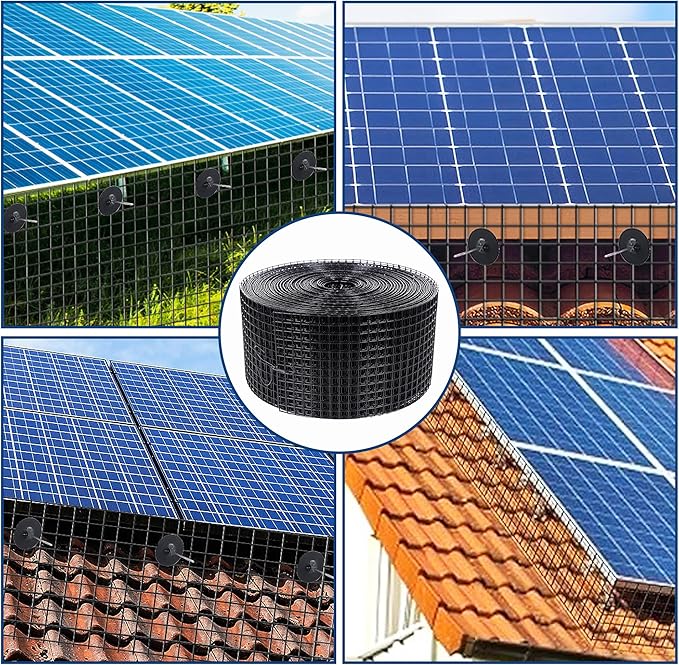 6in x 120ft Solar Panel Bird Mesh Black PVC Coated Steel Solar Panel Bird Guard Proofing| 80 Fastener Clips Prevents Birds, Pigeons, and Critter Guard from Getting Under The Solar Panels
