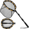 PLUSINNO Fishing Net Fish Floating Landing Net, Kayak Nets with Fixed Foldable Telescopic Pole Handle, Bass Trout Fishing Nets with Nylon Mesh for Pond Lake River, Fishing Gear Gifts for Men Anglers