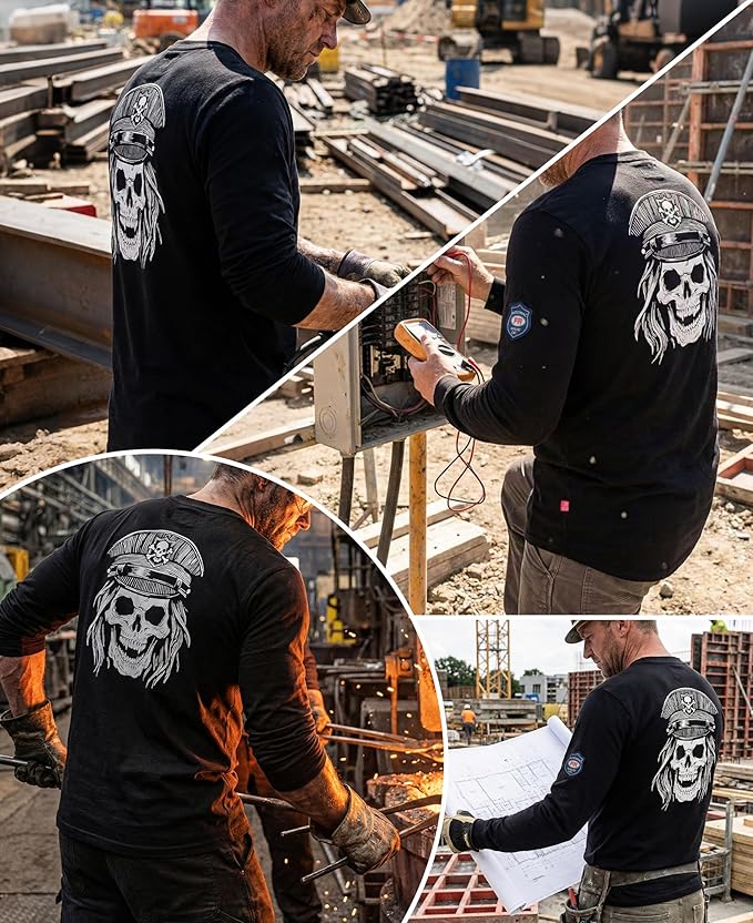 BOCOMAL FR Shirts Crewneck 7oz Midweight Flame Resistant Clothing NFPA2112 CAT2 Men's Fire Retardant Work Shirt