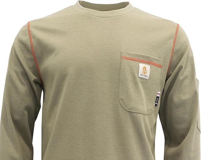 BOCOMAL FR Shirts for Men Lightweight Crew Long Sleeve Flame Resistant/Fire Retardant Shirt…