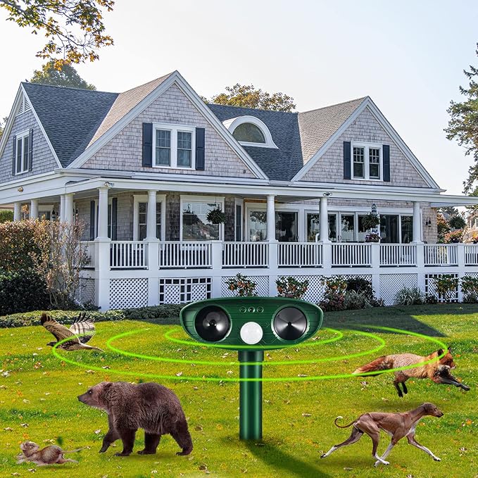 4 Pack Solar Ultrasonic Animal Repeller Outdoor Cat Repellent Deer Repellent Devices with Motion Sensor,Squirrel,Dog,Raccoon,Rabbit, Coyote, Skunk Repellent for Yard Garden Animal Deterrent
